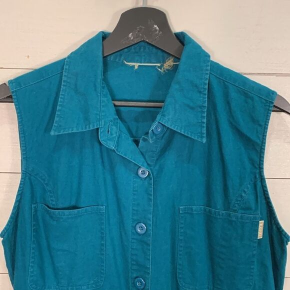 Vintage Blassport button down sleeveless long maxi dress bright peacock blue - Picture 5 of 11